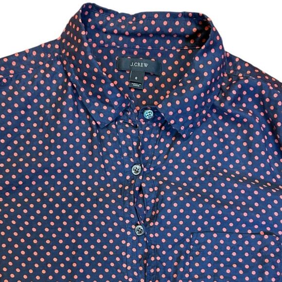 J. CREW Navy Red Polka Dot Popover Silk Cotton Blend Tunic Twee Career Blouse 6 - Picture 1 of 9